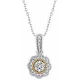 14K White & Yellow 1/6 CTW Diamond Halo-Style 16-18 Necklace - 65265760000P photo