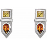 14K White Multi-Gemstone Geometric Bar Drop Earrings - 87039602P photo 2