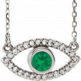 14K White Emerald & White Sapphire Evil Eye 18 Necklace - 86832684P photo