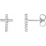 14K White Beaded Cross Earrings - R17012102P photo