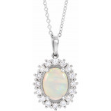 14K White Ethiopian Opal & 1/3 CTW Diamond Halo-Style 16-18 Necklace - 869256070P photo