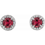 14K White 4.5 mm Round Lab-Grown Ruby & 1/6 CTW Diamond Earrings - 86458708P photo 2