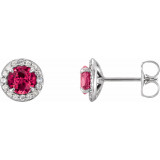 14K White 4.5 mm Round Lab-Grown Ruby & 1/6 CTW Diamond Earrings - 86458708P photo