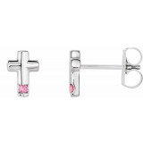 14K White Pink Tourmaline Cross Earrings - R17020610P photo