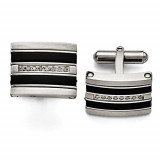 Chisel Stainless Steel Polished/Brushed Black Rubber 0.15ct.Tw. Diamond Cuff Link photo