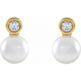 14K Yellow Akoya Cultured Pearl & 1/8 CTW Diamond Bezel-Set Earrings - 87317111P photo 2