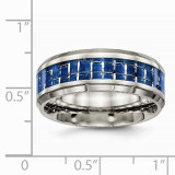Chisel Titanium Polished Blue And White Carbon Fiber Inlay Men's Ring photo 3