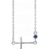 14K White Blue Sapphire Sideways Cross 16-18 Necklace - R4235560009P photo