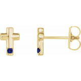 14K Yellow Blue Sapphire Cross Earrings - R17020625P photo