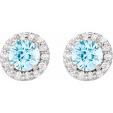 14K White 5 mm Round Aquamarine & 1/4 Diamond Earrings - 86839695P photo 2