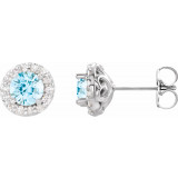 14K White 5 mm Round Aquamarine & 1/4 Diamond Earrings - 86839695P photo