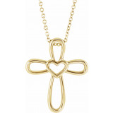 14K Yellow Cross with Heart 16-18 Necklace - R42367601P photo