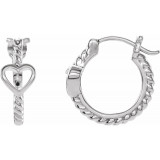14K White Pierced Heart Rope Hoop Earrings - 653407601P photo