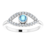 14K White Aquamarine & White Sapphire Evil Eye Ring - 72064612P photo 3