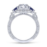Gabriel & Co. 14k White Gold Art Deco 3 Stone Diamond & Gemstone Halo Engagement Ring - ER14484R4W44SA photo 2