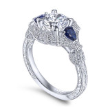 Gabriel & Co. 14k White Gold Art Deco 3 Stone Diamond & Gemstone Halo Engagement Ring - ER14484R4W44SA photo 3