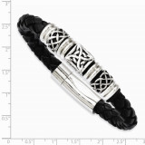 Chisel Stainless Steel Black Leather With Antiqued Beads 8.5in Bracelet photo 2