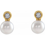 14K Yellow Akoya Cultured Pearl & .03 CTW Diamond Bezel-Set Earrings - 87317126P photo 2
