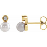 14K Yellow Akoya Cultured Pearl & .03 CTW Diamond Bezel-Set Earrings - 87317126P photo