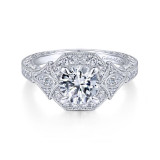 Gabriel & Co. 14k White Gold Art Deco Halo Engagement Ring - ER14440R4W44JJ photo
