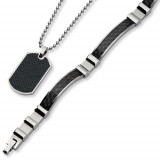 Chisel Stainless Steel Black Carbon Fiber Necklace And Bracelet Set photo
