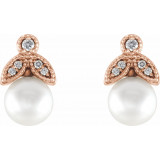 14K Rose Freshwater Pearl & .06 CTW Diamond Earrings - 86485602P photo 2