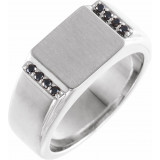 14K White 1/10 CTW Black Diamond 11.5x10 mm Rectangle Signet Ring - 9859601P photo