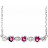 14K White Pink Tourmaline & .08 CTW Diamond Bezel-Set Bar 16-18 Necklace - 86706671P photo