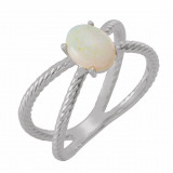 14K White 8x6 mm Opal Criss-Cross Rope Ring - 71933600P photo