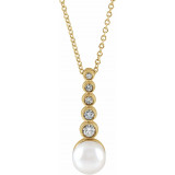 14K Yellow Cultured Akoya Pearl & 1/8 CTW Diamond Bar 16-18 Necklace - 87185117P photo