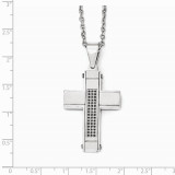 Chisel Stainless Steel Brushed And Polished W/ Black CZ Cross Necklace photo 2