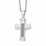 Chisel Stainless Steel Brushed And Polished W/ Black CZ Cross Necklace photo