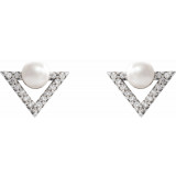 14K White Freshwater Cultured Pearl & 1/5 CTW Diamond Earrings - 87015605P photo 2