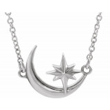 Platinum Crescent Moon & Star 16-18 Necklace - 86843603P photo