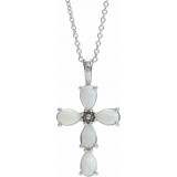14K White Cabochon White Opal Cross 16-18 Necklace - R42378630P photo