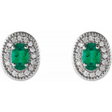 14K White Emerald & 1/8 CTW Diamond Halo-Style Earrings - 86630715P photo 2