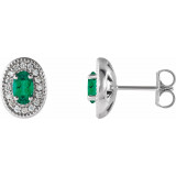 14K White Emerald & 1/8 CTW Diamond Halo-Style Earrings - 86630715P photo
