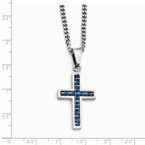 Chisel Stainless Steel Blue Carbon Fiber Inlay Polished Small Cross Necklace photo 2