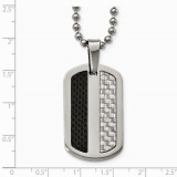 Chisel Stainless Steel Polished Black/Gray Carbon Fiber Dogtag Necklace photo 2