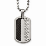 Chisel Stainless Steel Polished Black/Gray Carbon Fiber Dogtag Necklace photo