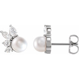 14K White Akoya Cultured Pearl & 1/2 CTW Diamond Earrings - 87079605P photo