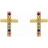 14K Yellow Multi-Gemstone Cross Earrings - R17028601P photo 2